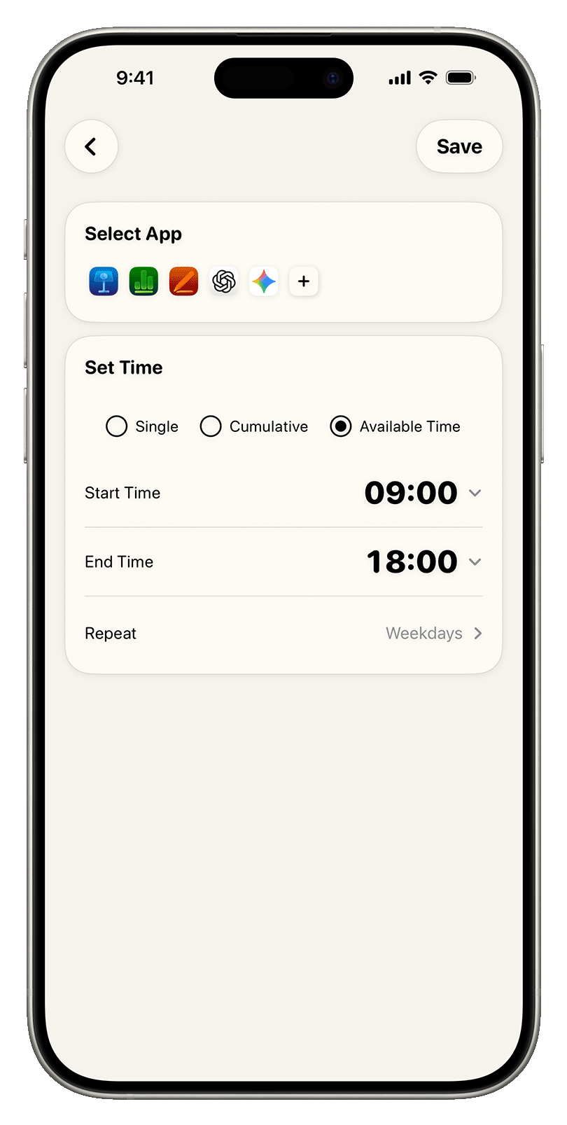 Allowed time window editing screen